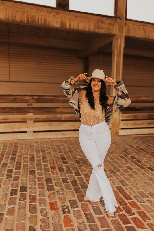 Lady Luck white distressed Bell Bottoms