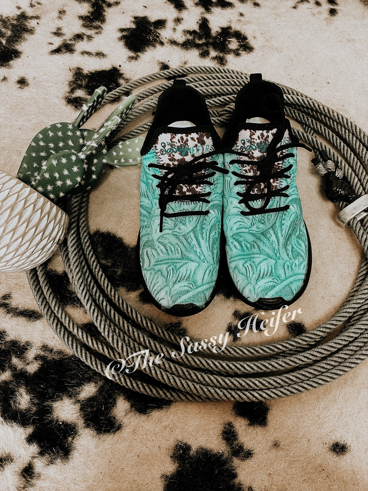 Turquoise & Cowhide Tennis Shoes