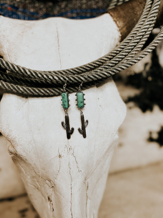 Turquoise Stone Cactus Earrings