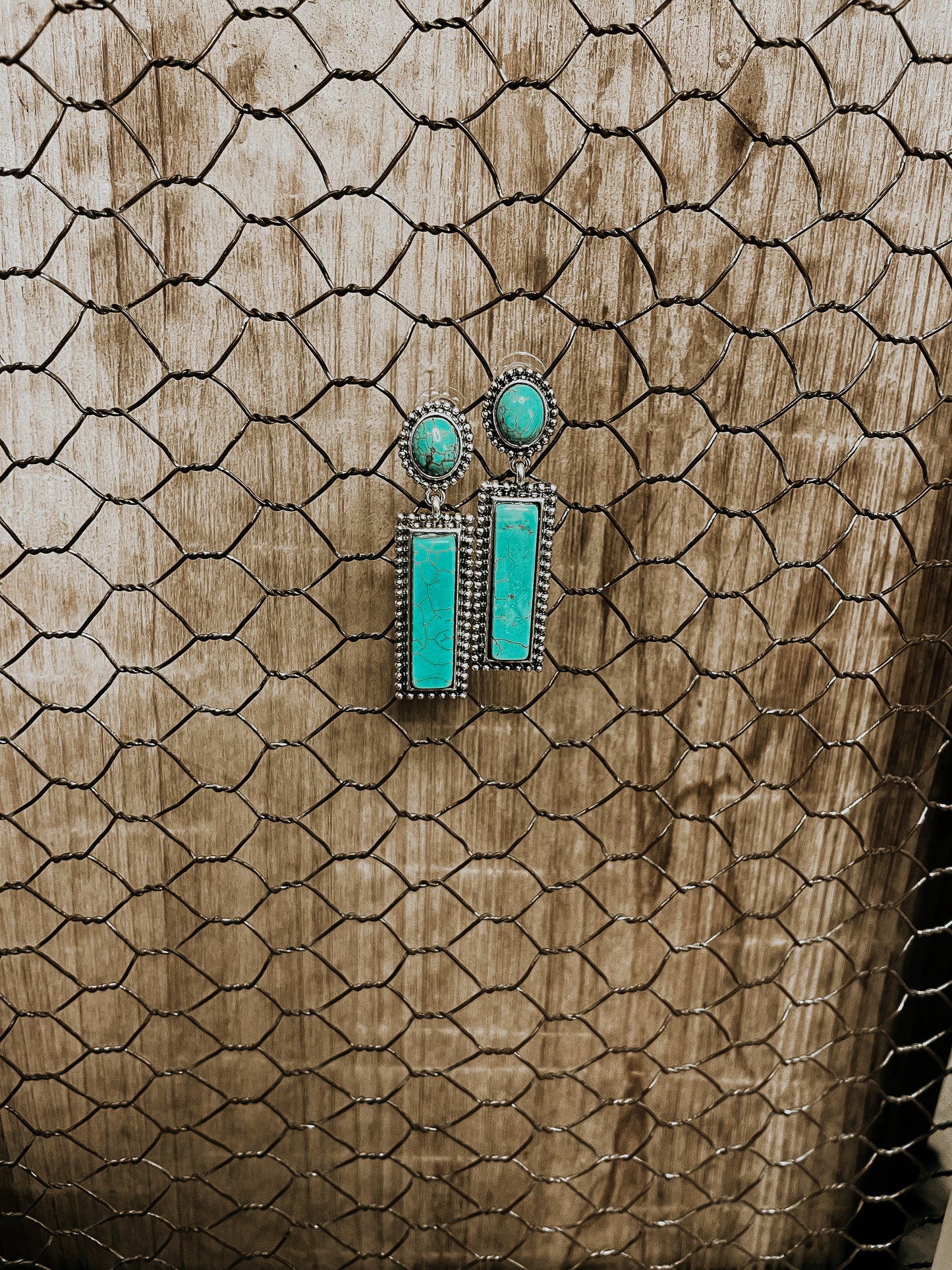 Turquoise Bar Stone Drop Earrings