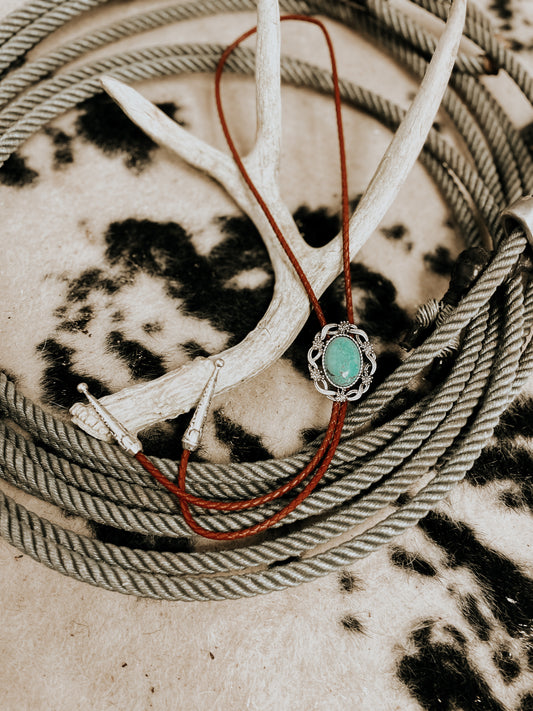 Turquoise Stone Bolo Rope Necklace