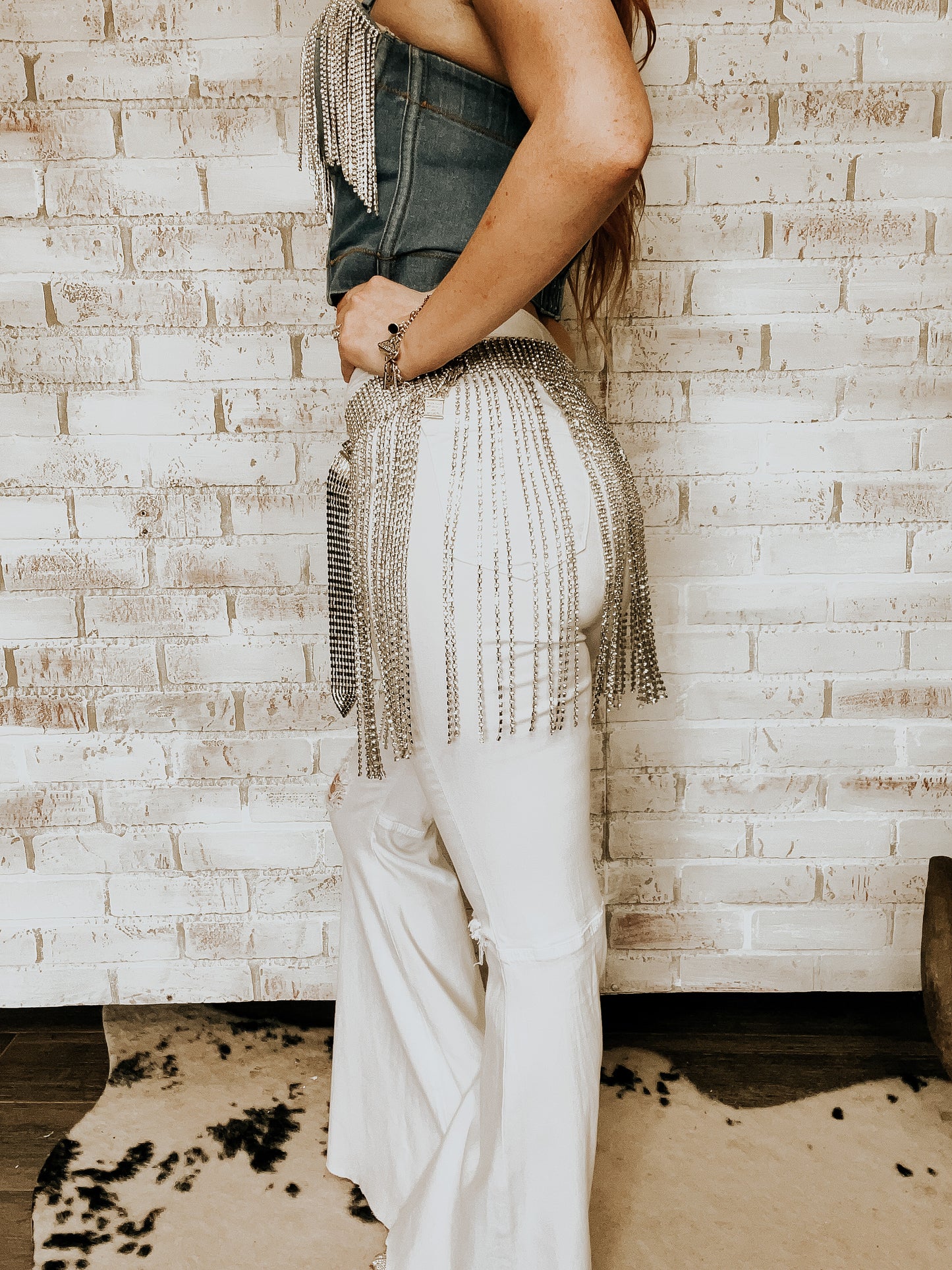 Lady Luck white distressed Bell Bottoms