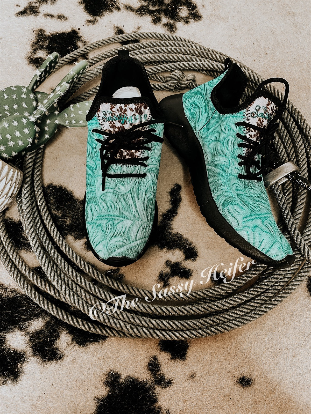 Turquoise & Cowhide Tennis Shoes