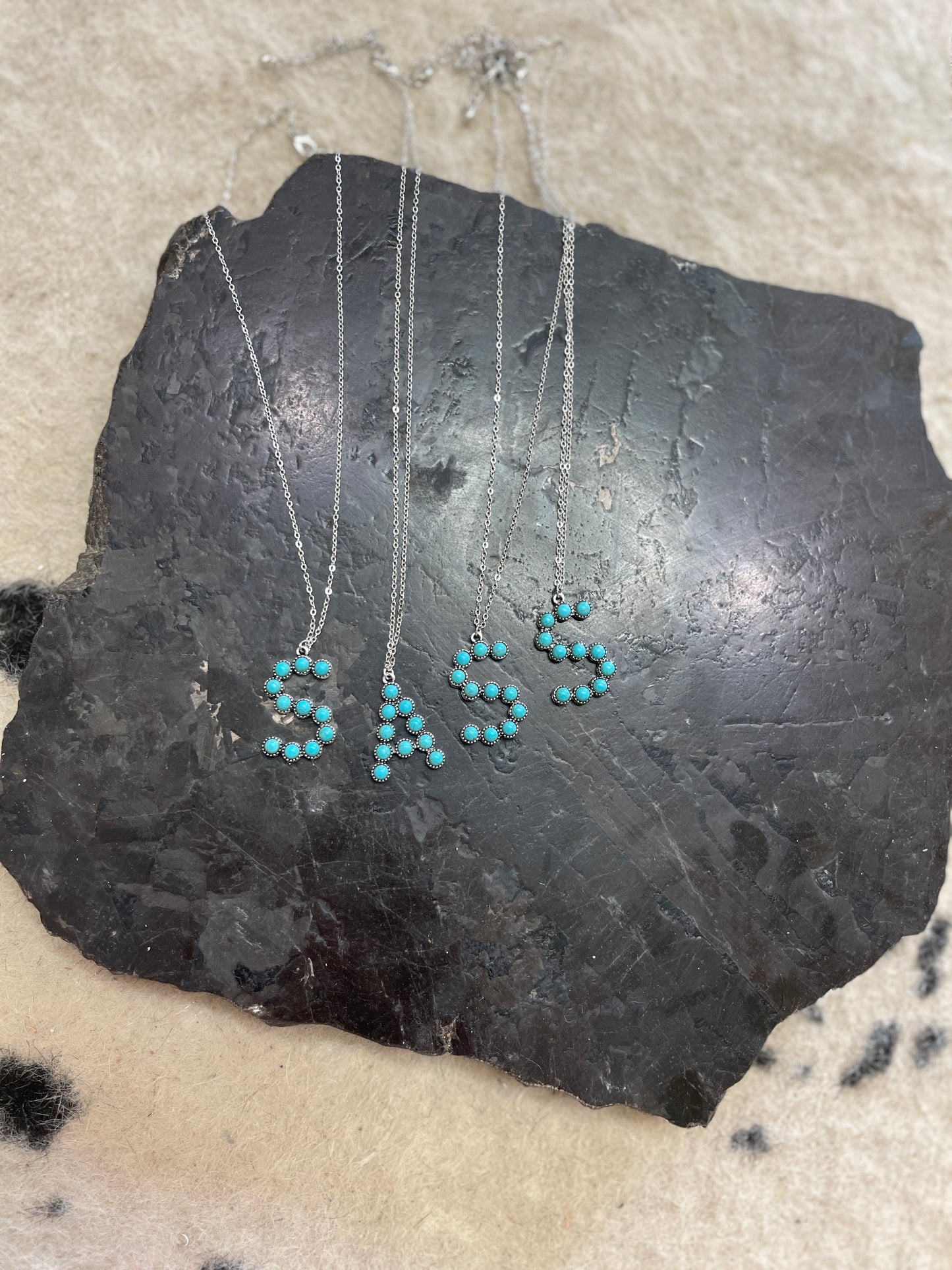 Turquoise Stone Initial Necklace