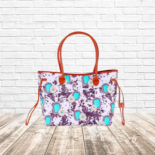 Cow & Turquoise Stone Tote Bag