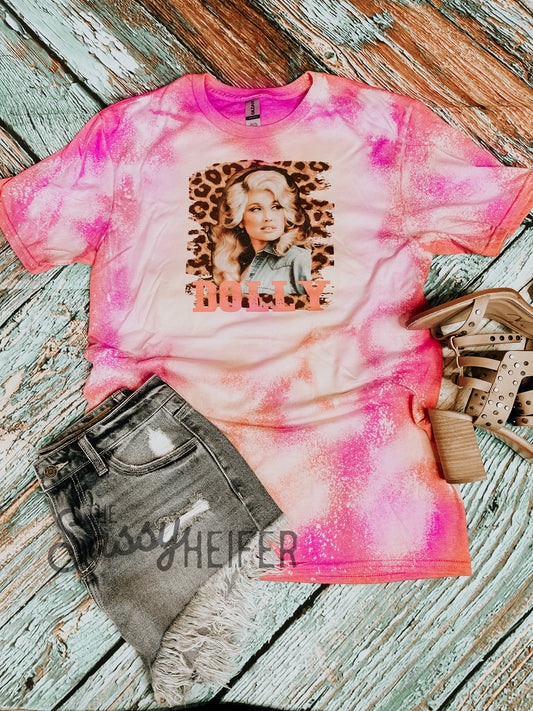 Hot Pink Bleached Leopard Dolly Graphic Tee