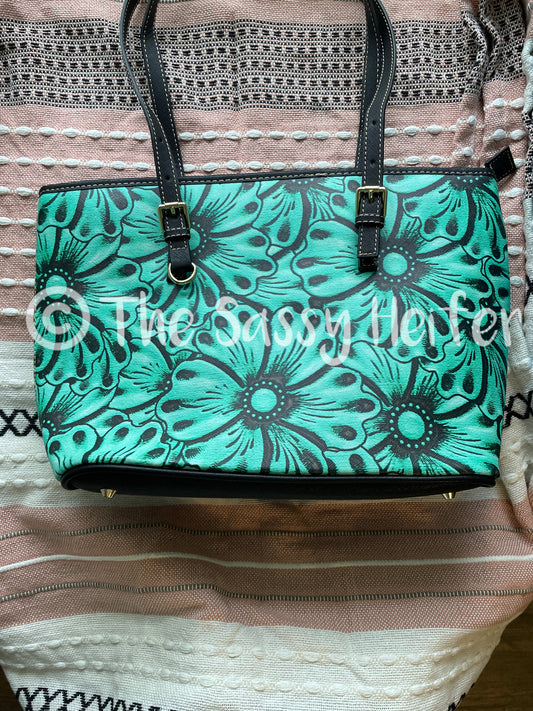 Turquoise Floral Purse